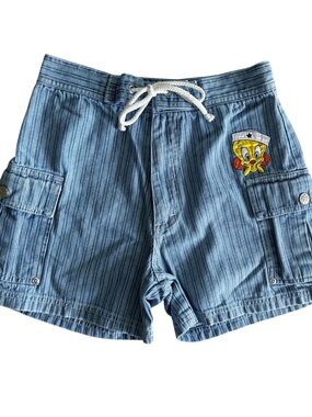 VTG 90s Y2K Tweety Bird Embroidered Denim Cargo Shorts Girls 12 Sailor Stripes